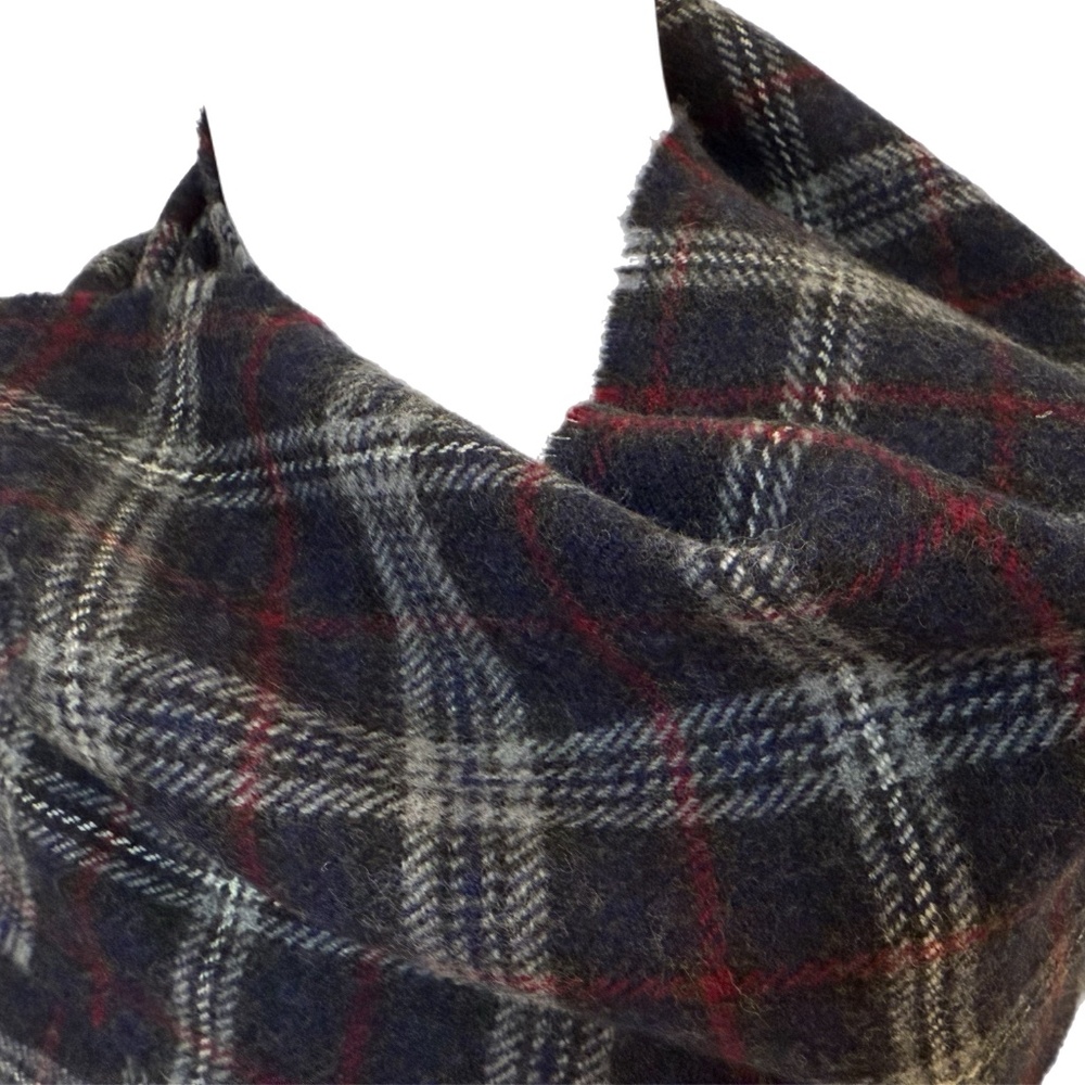 The House of Edgar 100% Lambswool Tartan Scarf 🇬🇧 – Navy, Grey & Red Plaid - Picture 5 of 8